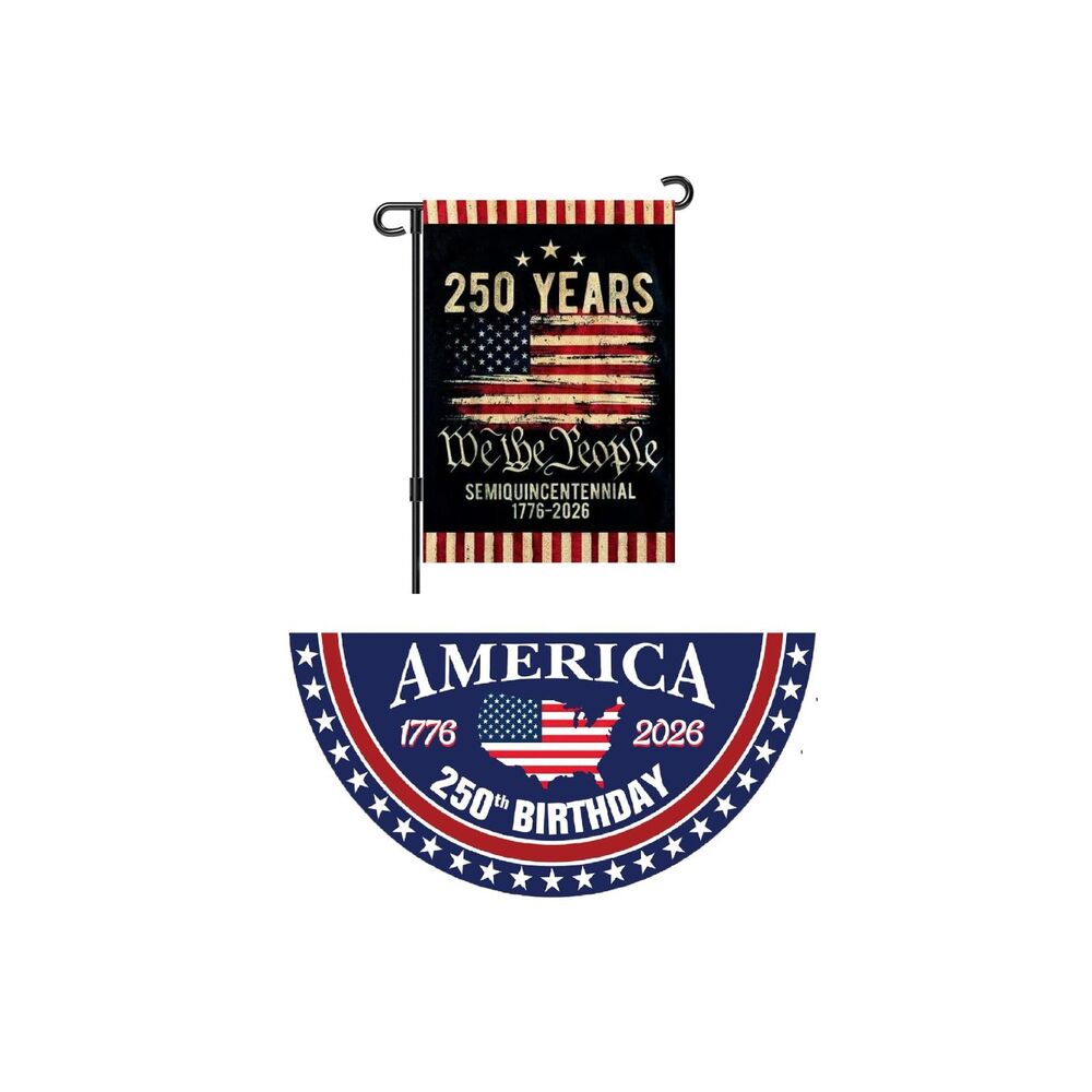 250th Anniversary USA Bundle: 1.5x3' Bunting Flag & 12x18" Garden Flag